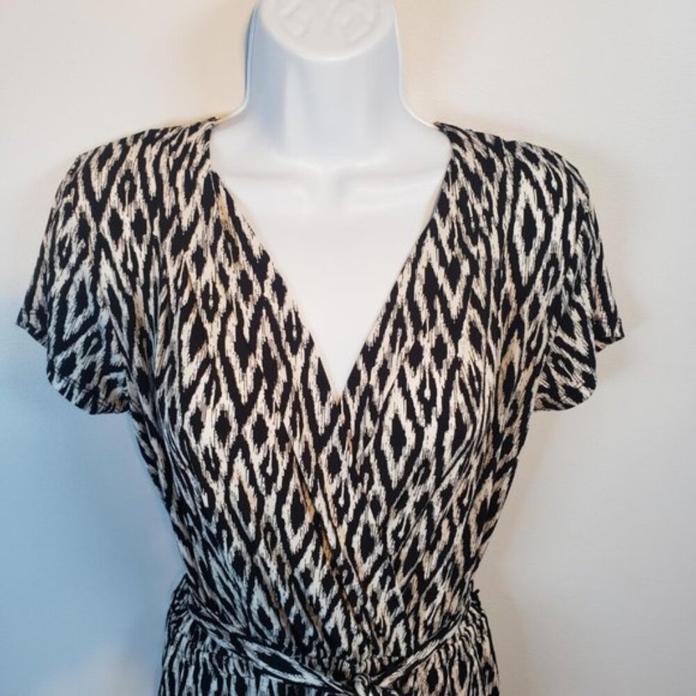 Banana Republic Stretch Short Sleeve Black White Print Dress Medium M / R21